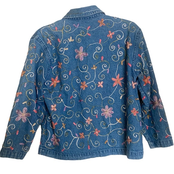 Vintage Units Embroidered Floral Denim Jean Shirt Jacket L - Picture 4 of 7